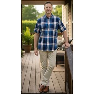 Ralph Lauren 100% Cotton Blake Oxford Plaid Button Down Shirt Mens Size Large